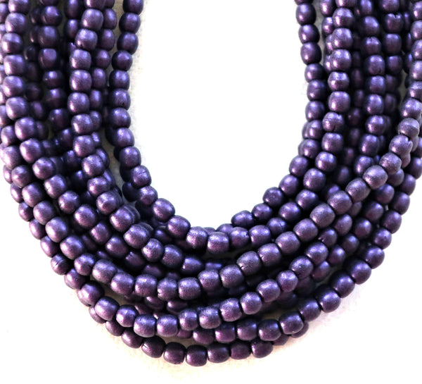 Lot of 100 3mm metallic suede purple Czech glass druks, smooth round druk beads C0097