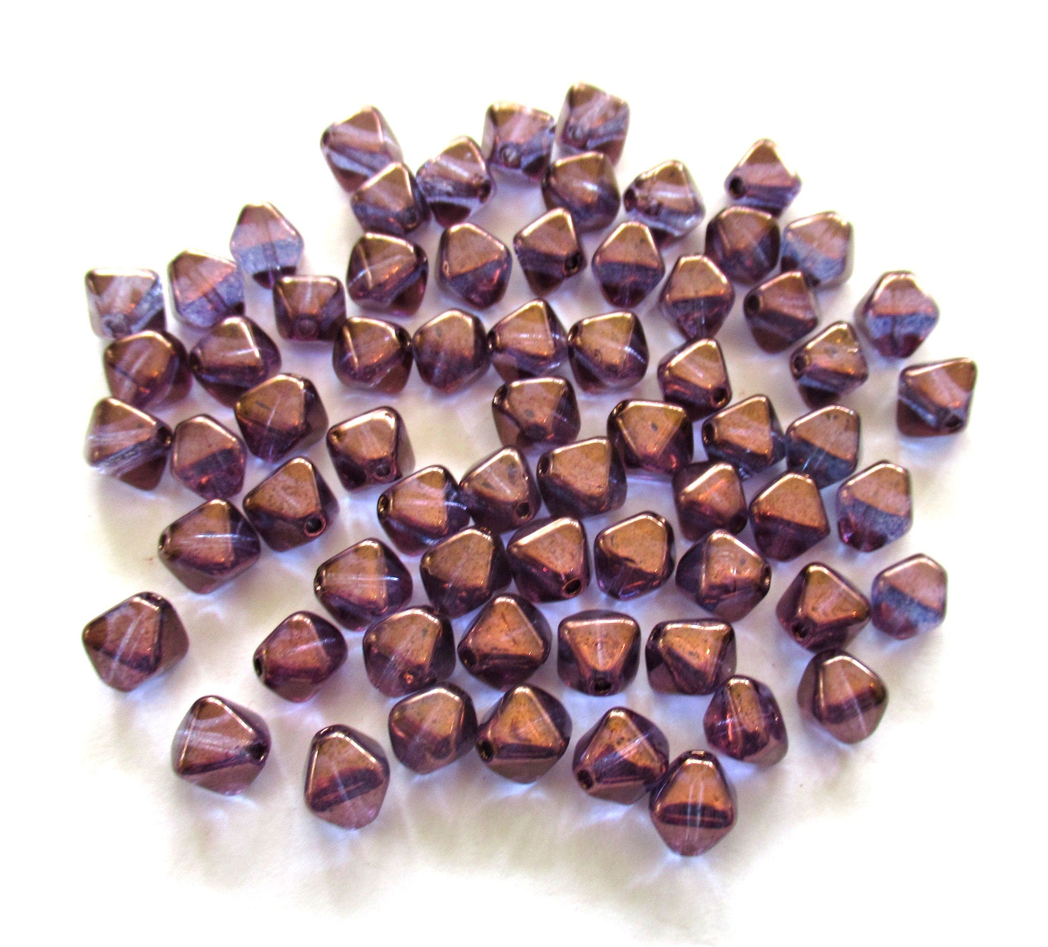 Fifty 6mm Czech glass bicone beads - lumi amethyst purple bicones - pressed glass beads C0034