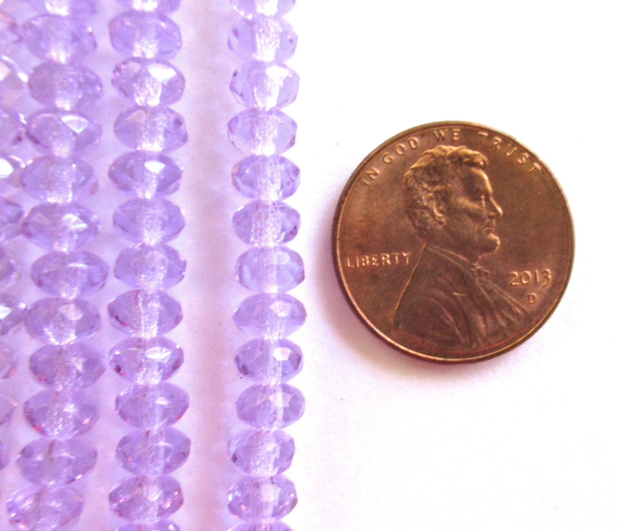 38 small Czech glass puffy rondelle beads - 3 x 5mm faceted alexandrite , lilac , lavender rondelles C0079