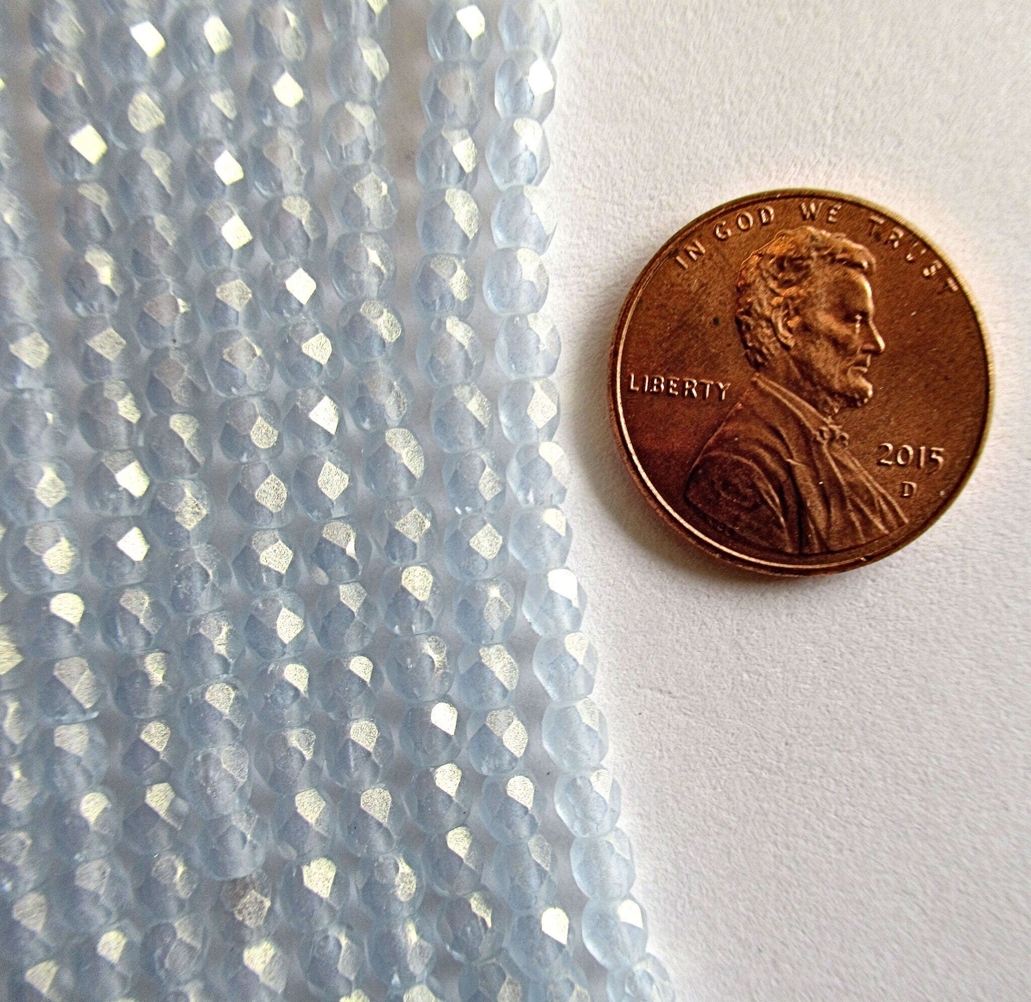 50 3mm faceted fire polished round Czech glass beads - Sueded Gold Light Sapphire Blue beads - C0004