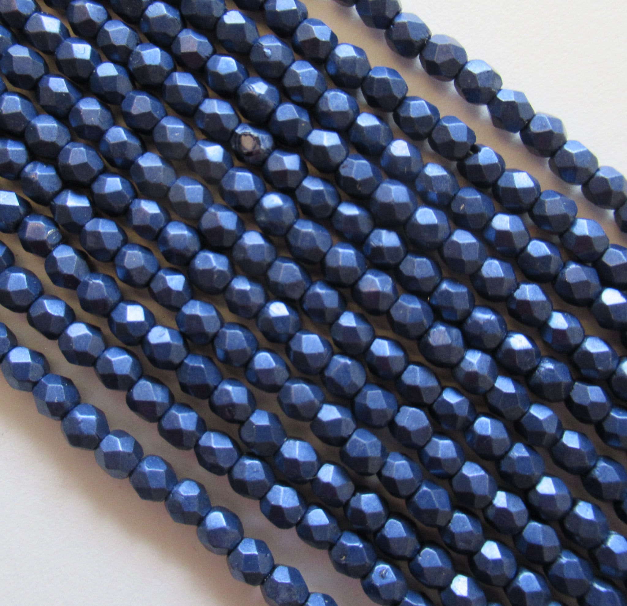 Lot of 50 3mm Czech glass beads - saturated metallic ultra blue violet faceted fire polished round beads C0063