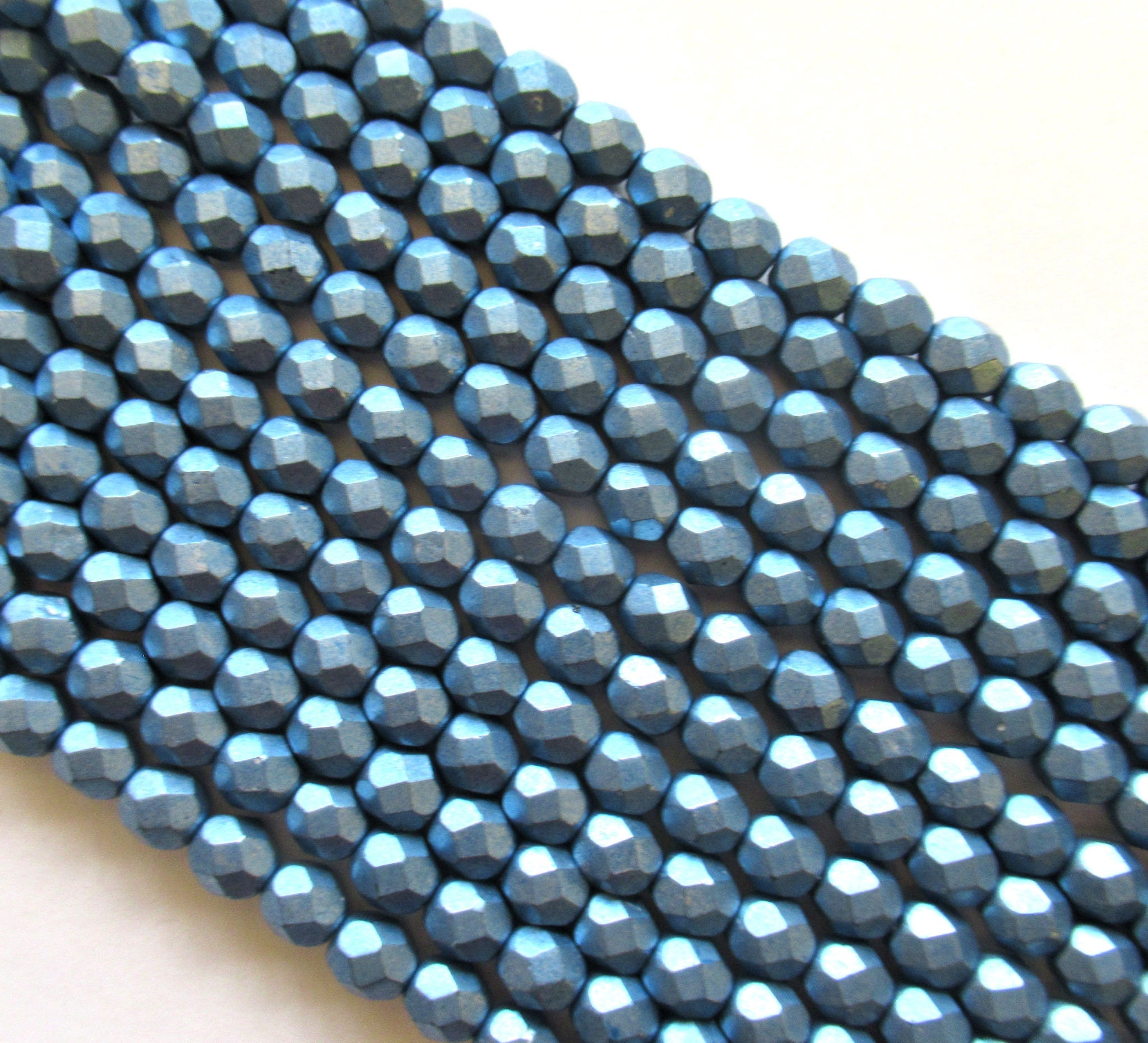 25 6mm faceted round Czech glass slate blue beads - Saturated Metallic Little Boy Blue beads - C0024