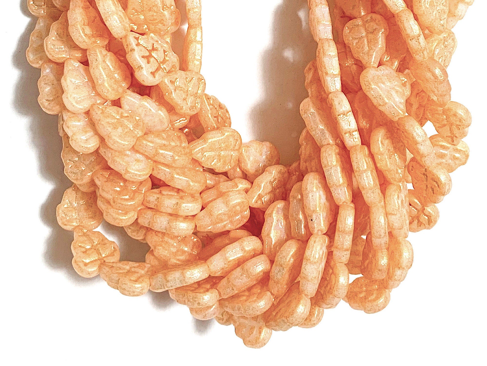 25 Czech glass center drilled leaf beads - 10 x 8mm - milky white with a shimmer gold finish C0047