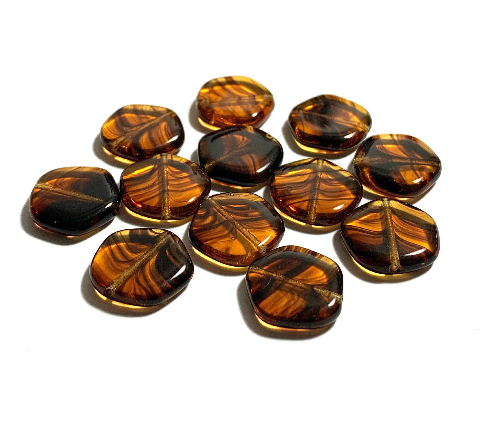 Ten 15mm Czech glass asymmetrical coin or disc beads - tortoise shell beads - C0005