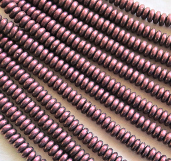 Lot of 50 6mm Czech glass rondelle beads, metallic suede pink flat spacers or rondelles C3801