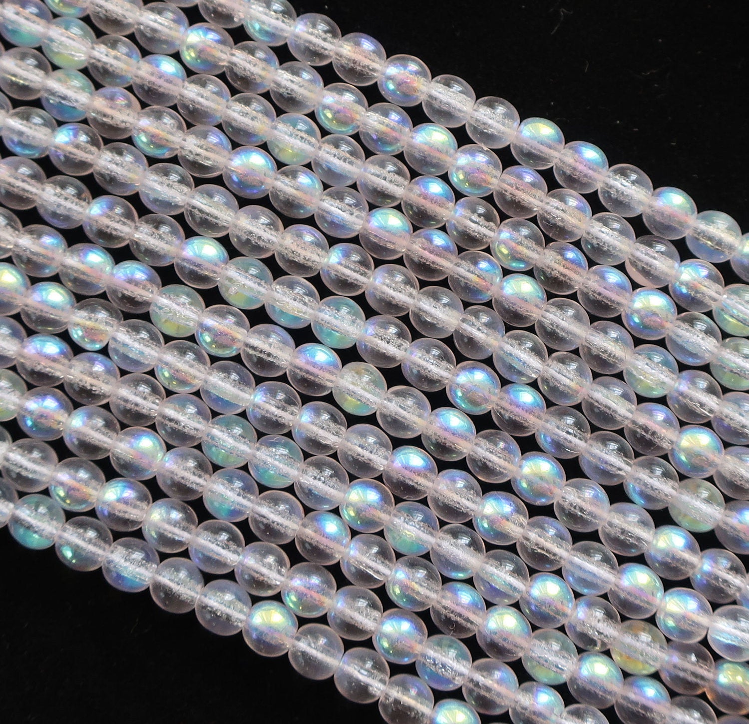 Lot of 50 4mm Rosaline Pink AB Czech Glass druks, smooth round druk beads,C4350 - Glorious Glass Beads