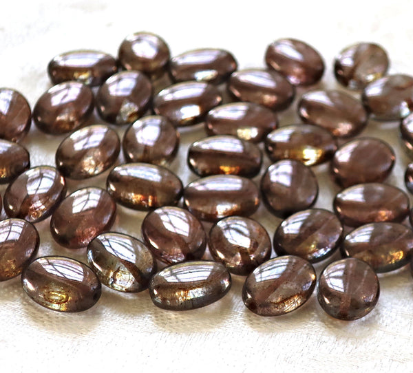 25 Lumi Brown flat oval Czech Glass beads, 12mm x 9mm pressed glass beads C9725 - Glorious Glass Beads