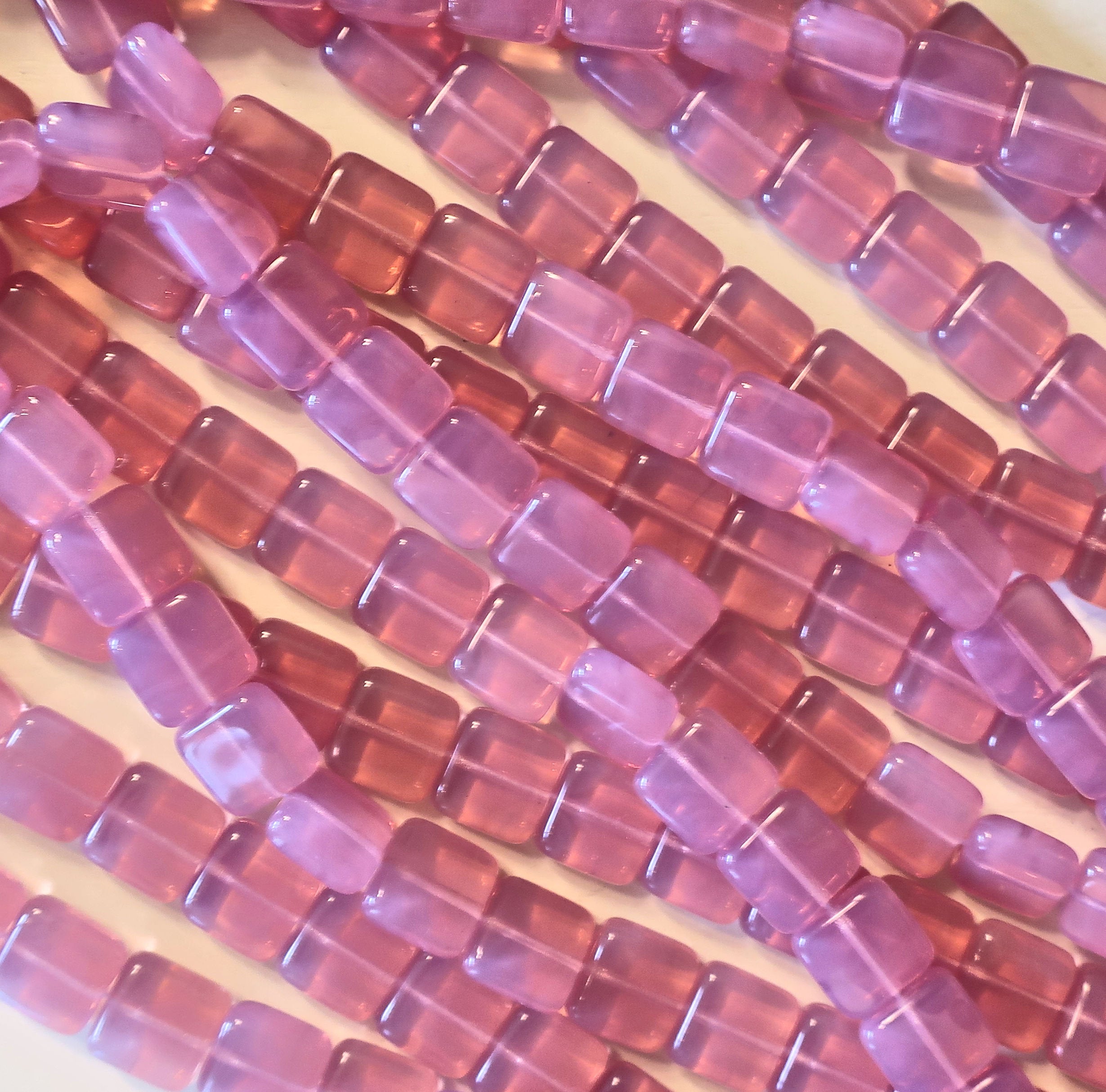 Lot of 25 9mm one hole flat square Czech glass beads - translucent milky pink C9601 - Glorious Glass Beads