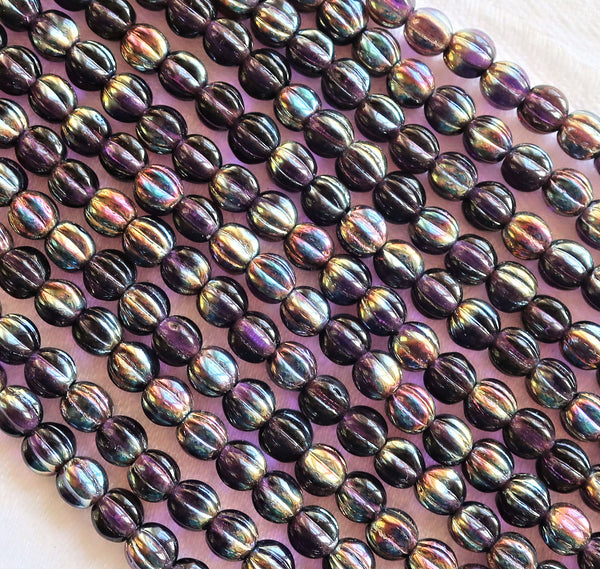 Fifty 5mm Czech glass melon beads - Tanzanite Celsian - Purple - pressed glass beads C2750
