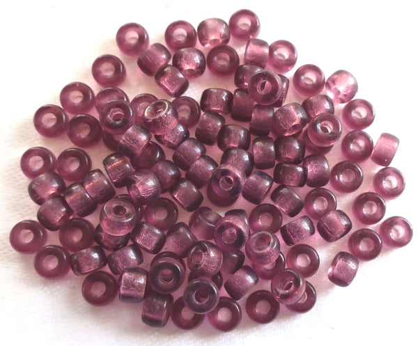 Lot of 50 6mm Czech Amethyst pony roller beads, large 2mm hole purple glass crow beads, C0048