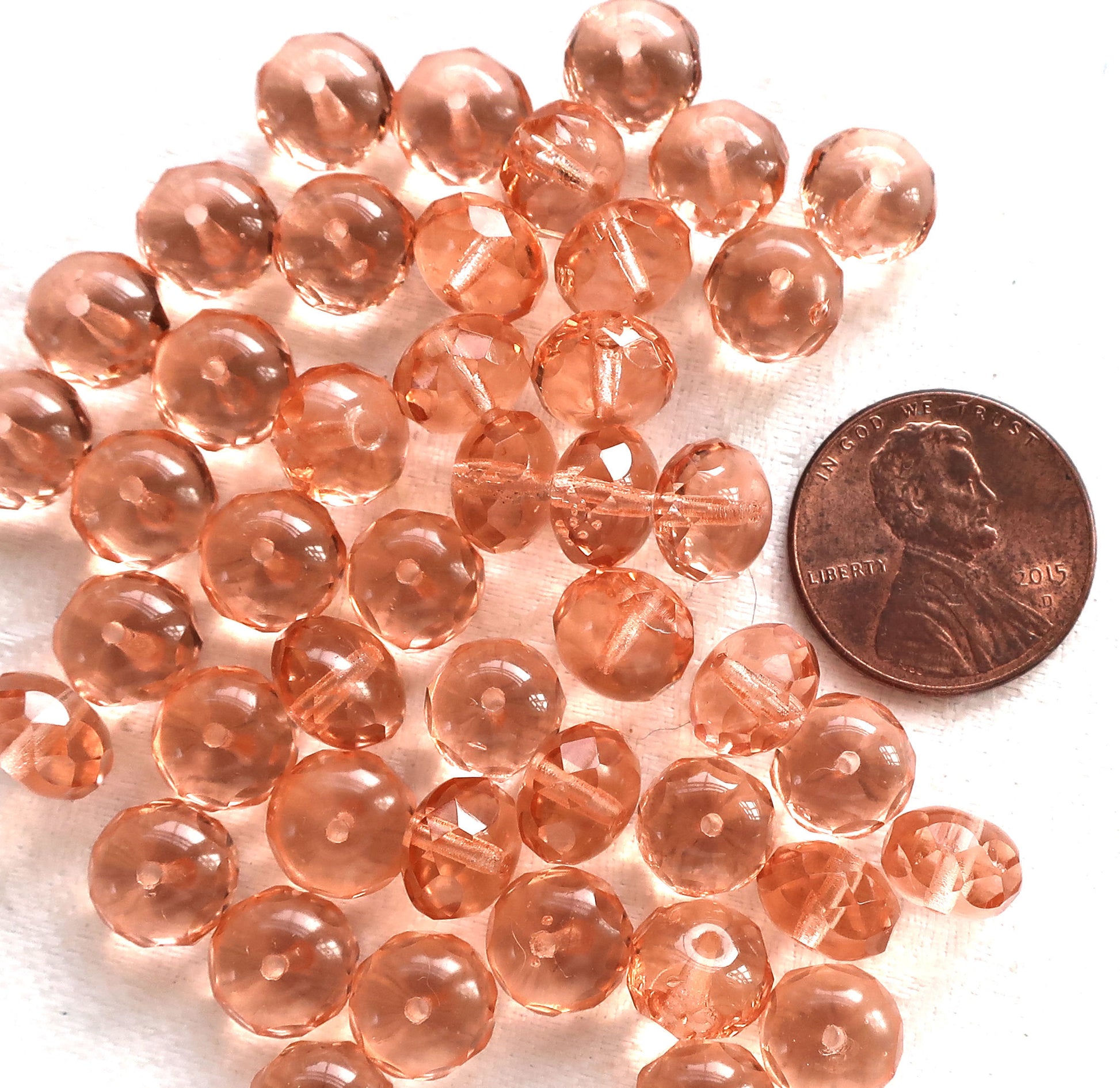 Lot of 25 transparent Pink puffy rondelles , 6 x 9mm faceted Czech glass rondelle beads C0601 - Glorious Glass Beads