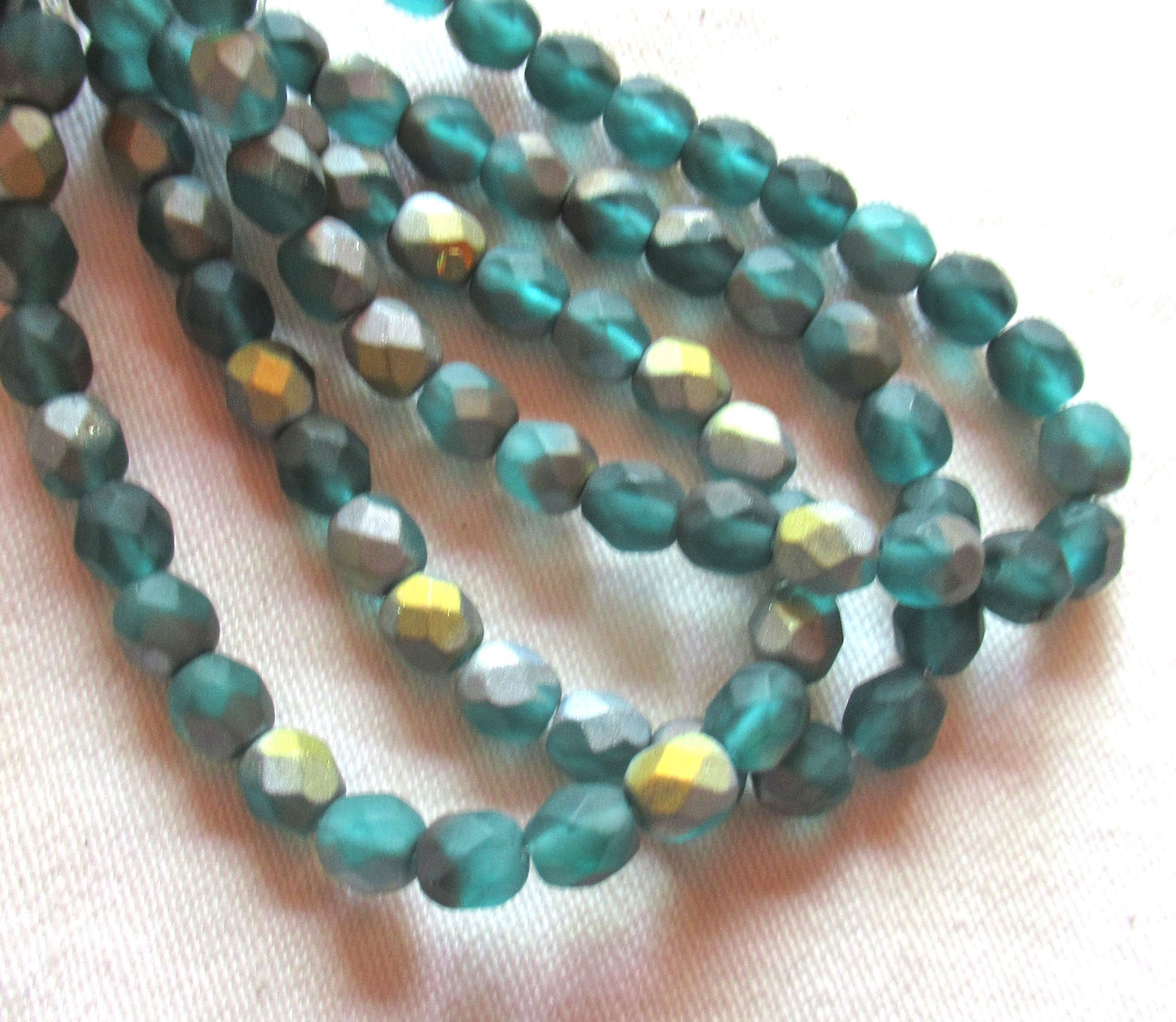 lot of 25 6mm Czech glass beads - matte teal blue green ab faceted beads
