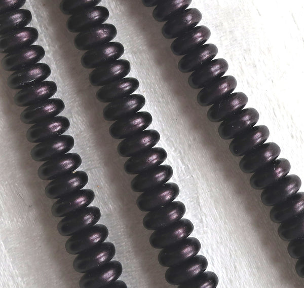 Lot of 50 6mm Czech glass rondelle beads, matte metallic dark plum, purple suede flat spacers or rondelles C5701 - Glorious Glass Beads