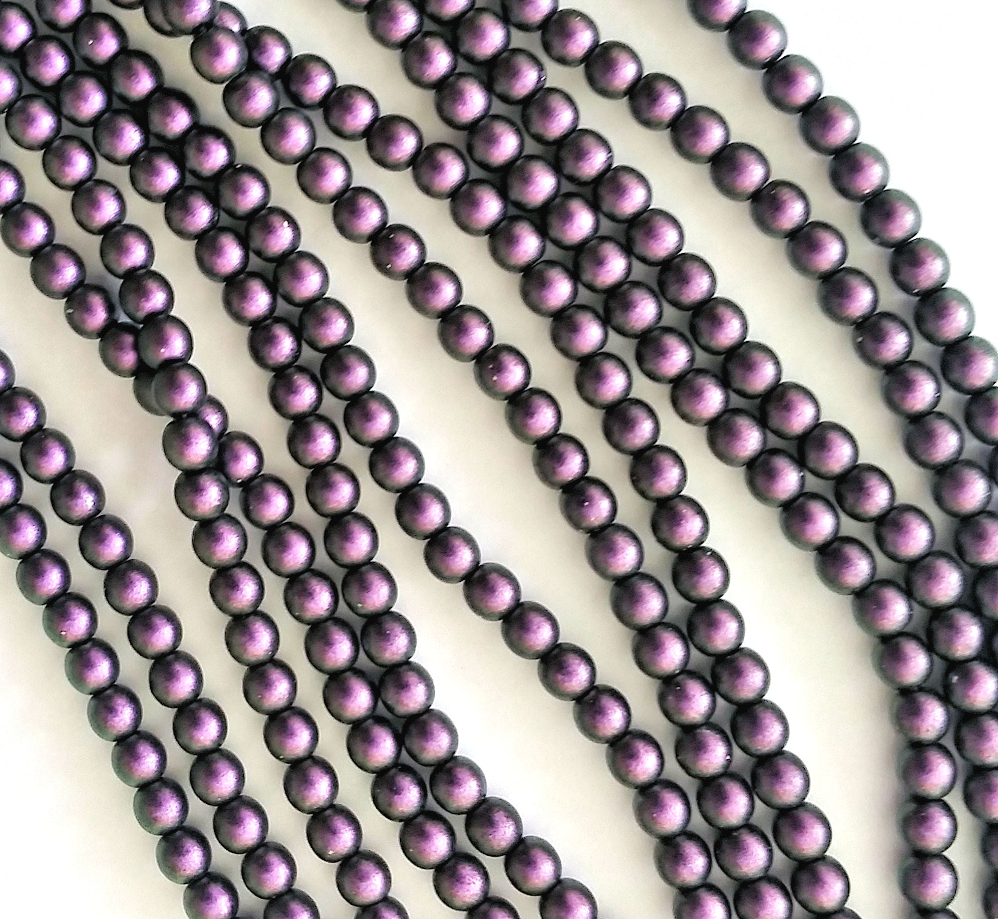 Lot of 50 6mm Czech glass druk beads, Polychrome Black Currant, deep purple smooth round druks with a mette finish C81101