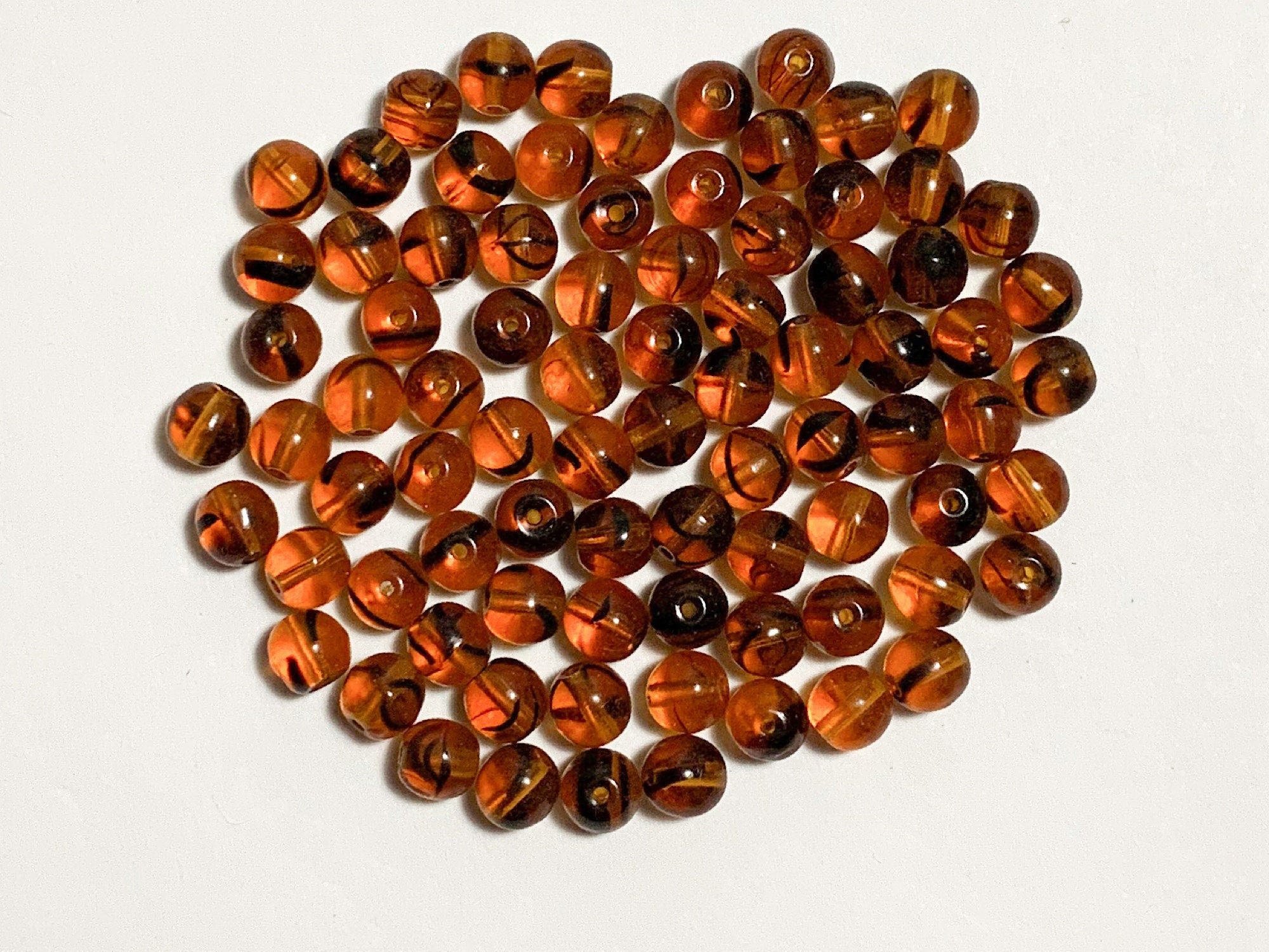 Lot of 50 6mm Czech glass druks, tortoise shell smooth round druk beads C0015