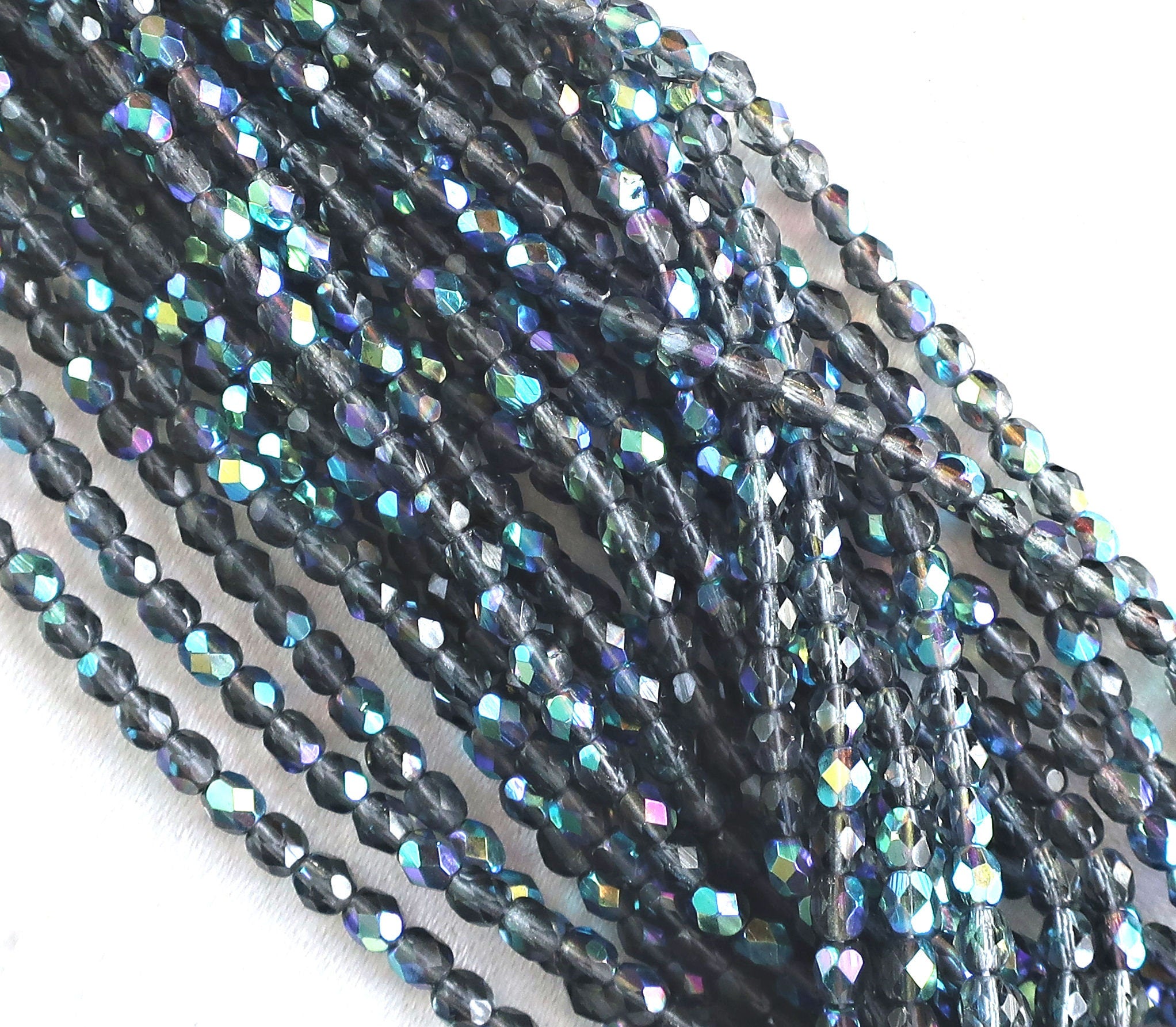 50 4mm Montana Blue AB Czech glass beads, fire polished faceted round beads C8550