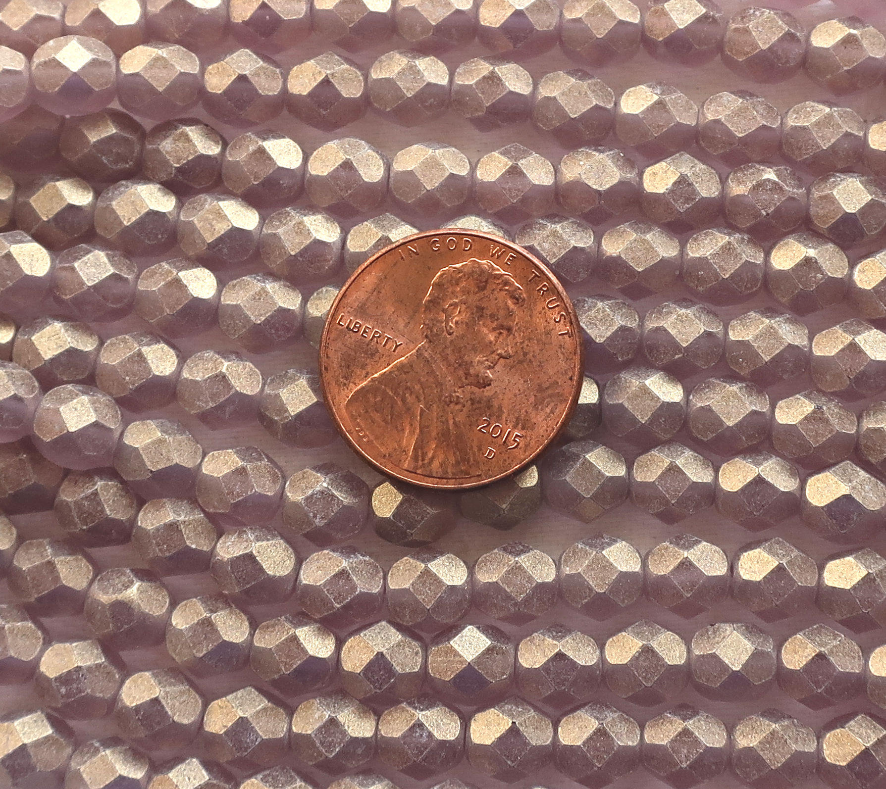 Lot of 25 6mm Sueded Gold Amethyst, Purple faceted round firepolished Czech glass beads with a frosted gold finish C2525 - Glorious Glass Beads