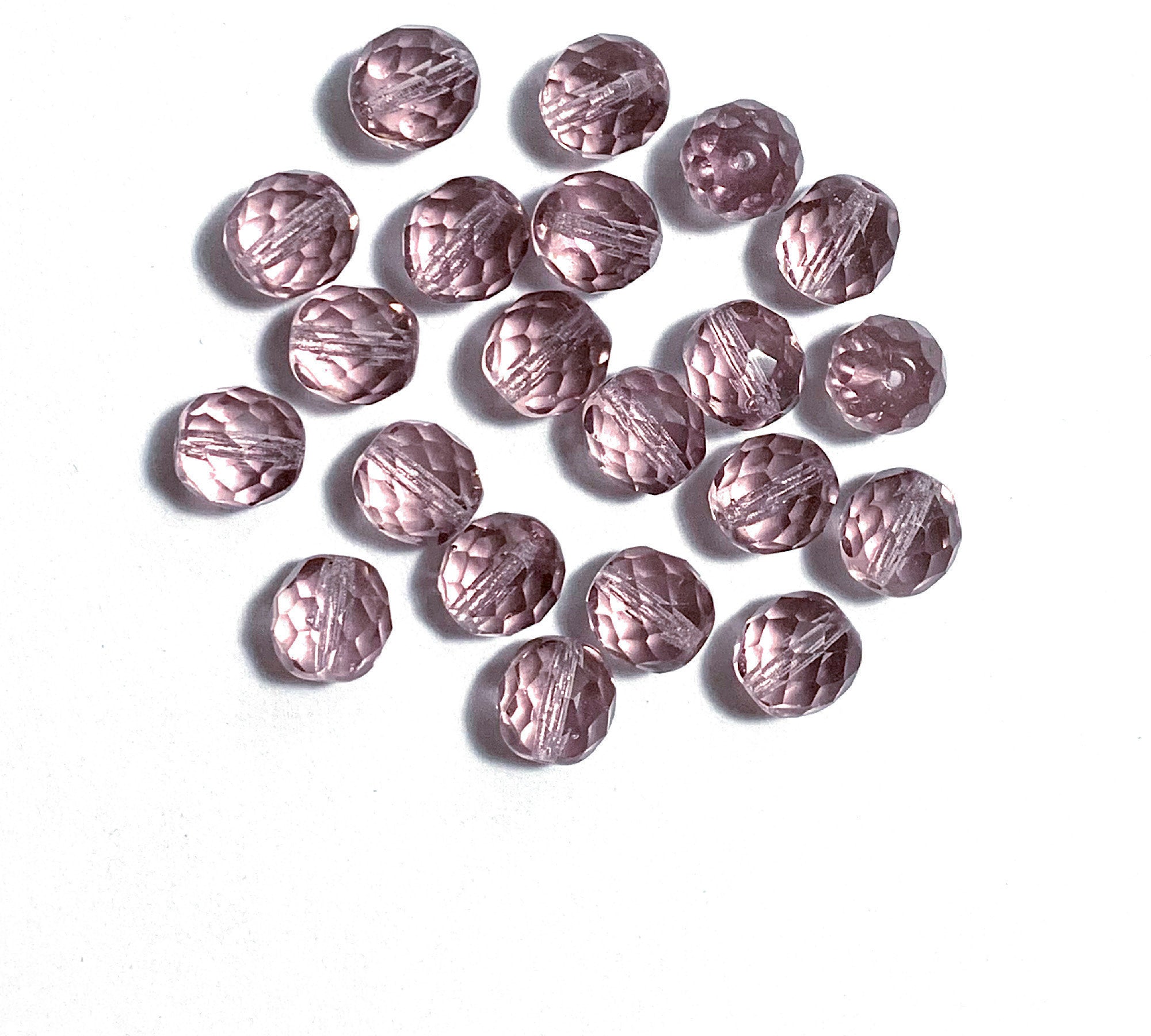Twenty Czech glass fire polished faceted round beads - 10mm light purple amethyst beads C0068