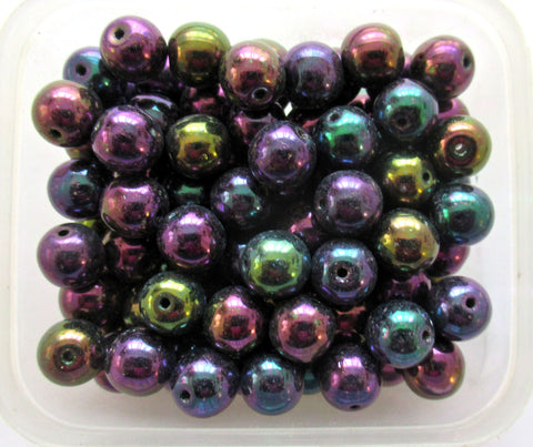 25 8mm Czech glass druk beads - Purple Iris smooth round druk beads C0003