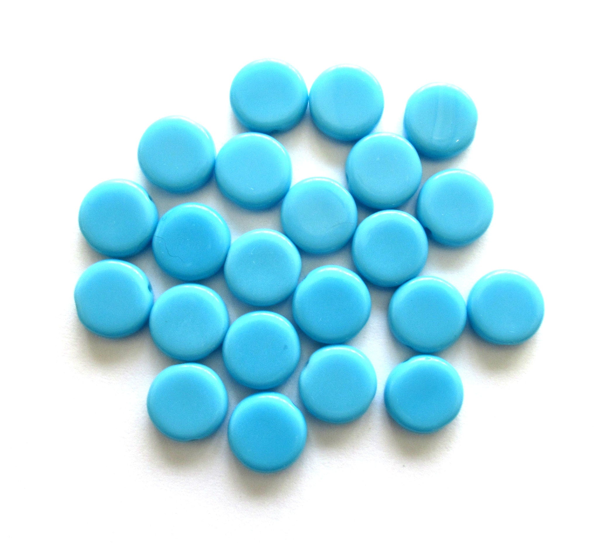 15 Czech glass coin beads - 10mm opaque turquoise blue disc beads C0057