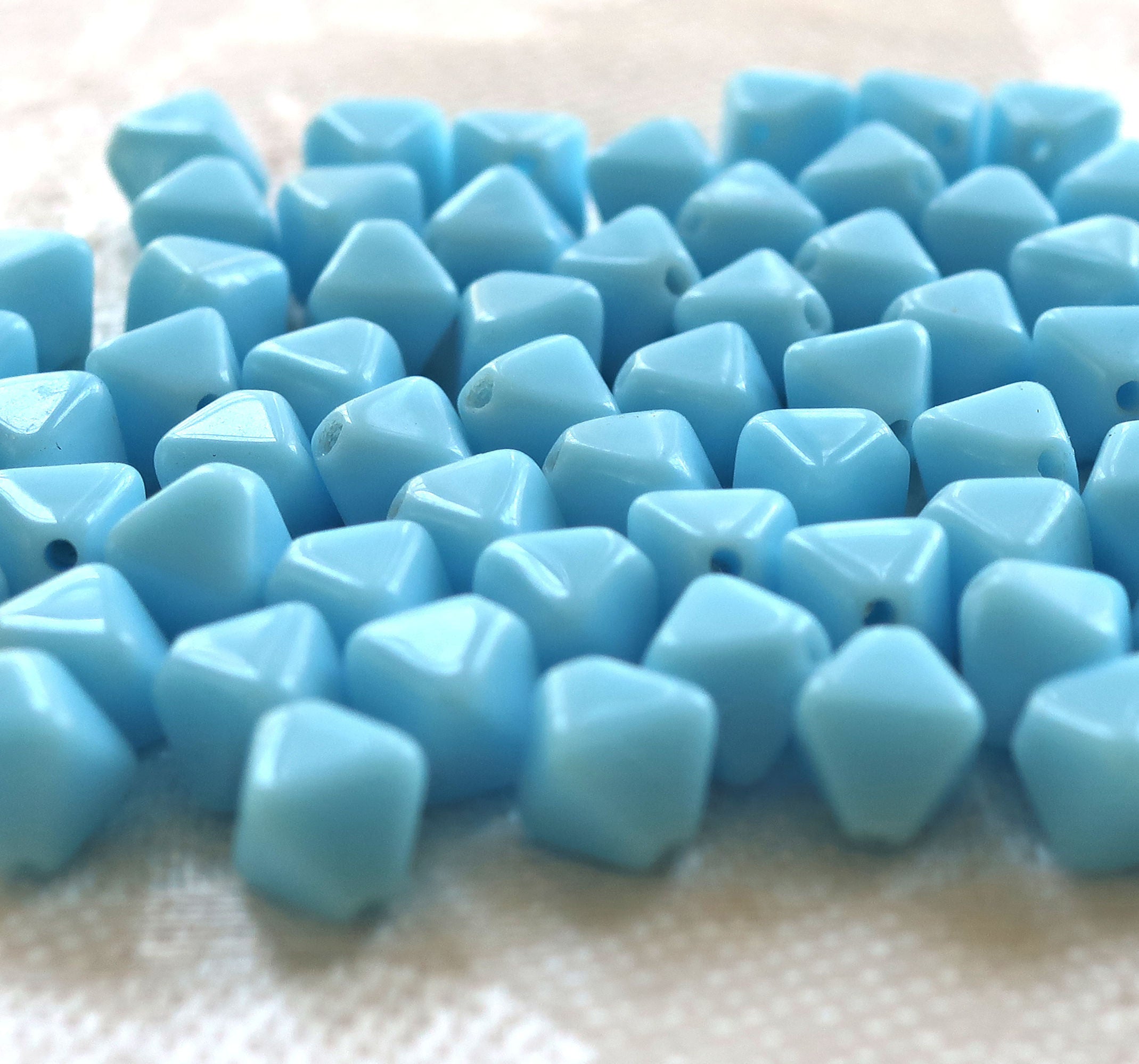 Lot of fifty 6mm opaque Turquoise Blue bicones, Czech glass bicone beads, C5901 - Glorious Glass Beads