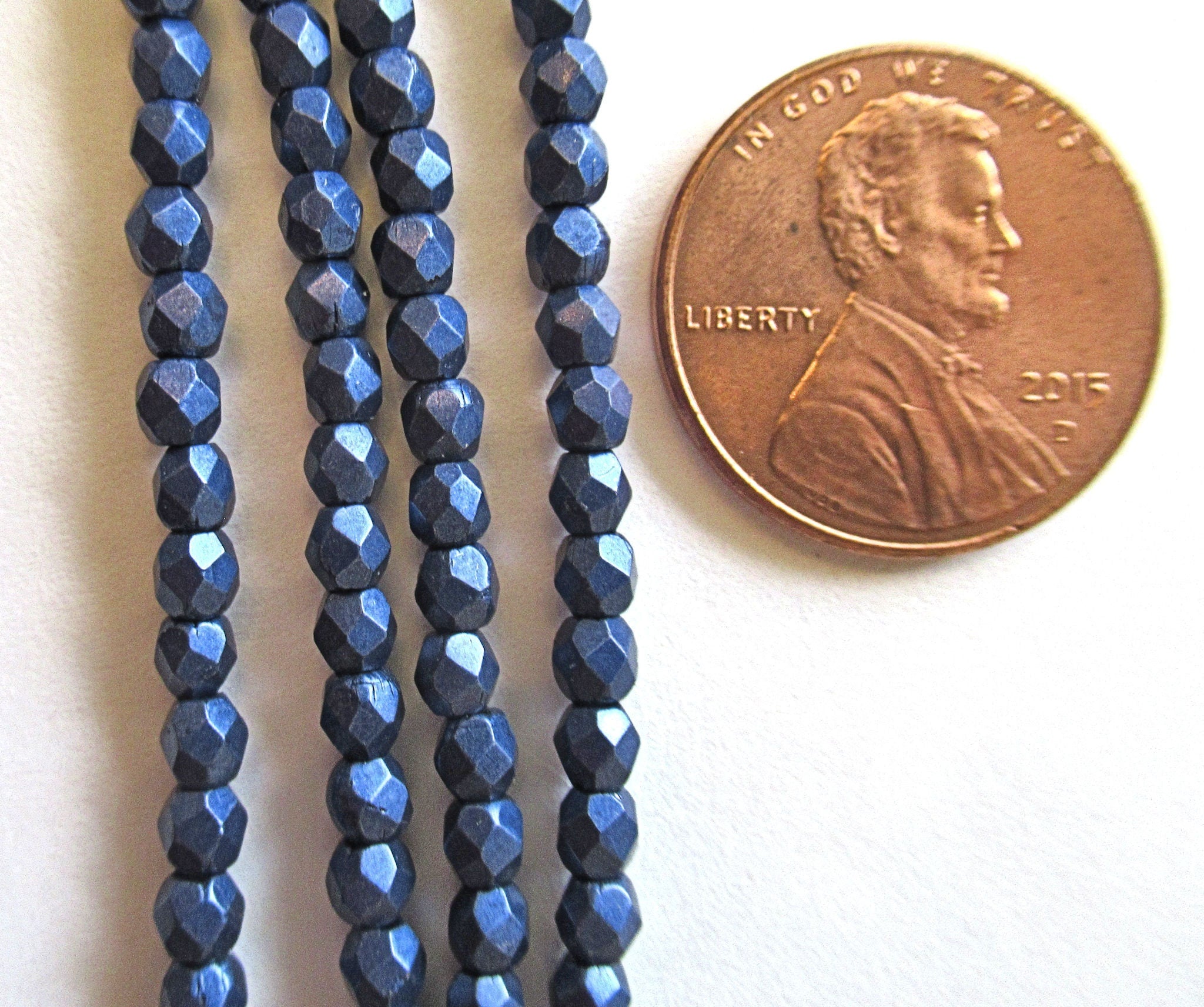 Lot of 50 3mm Czech glass beads - saturated metallic ultra blue violet faceted fire polished round beads C0063