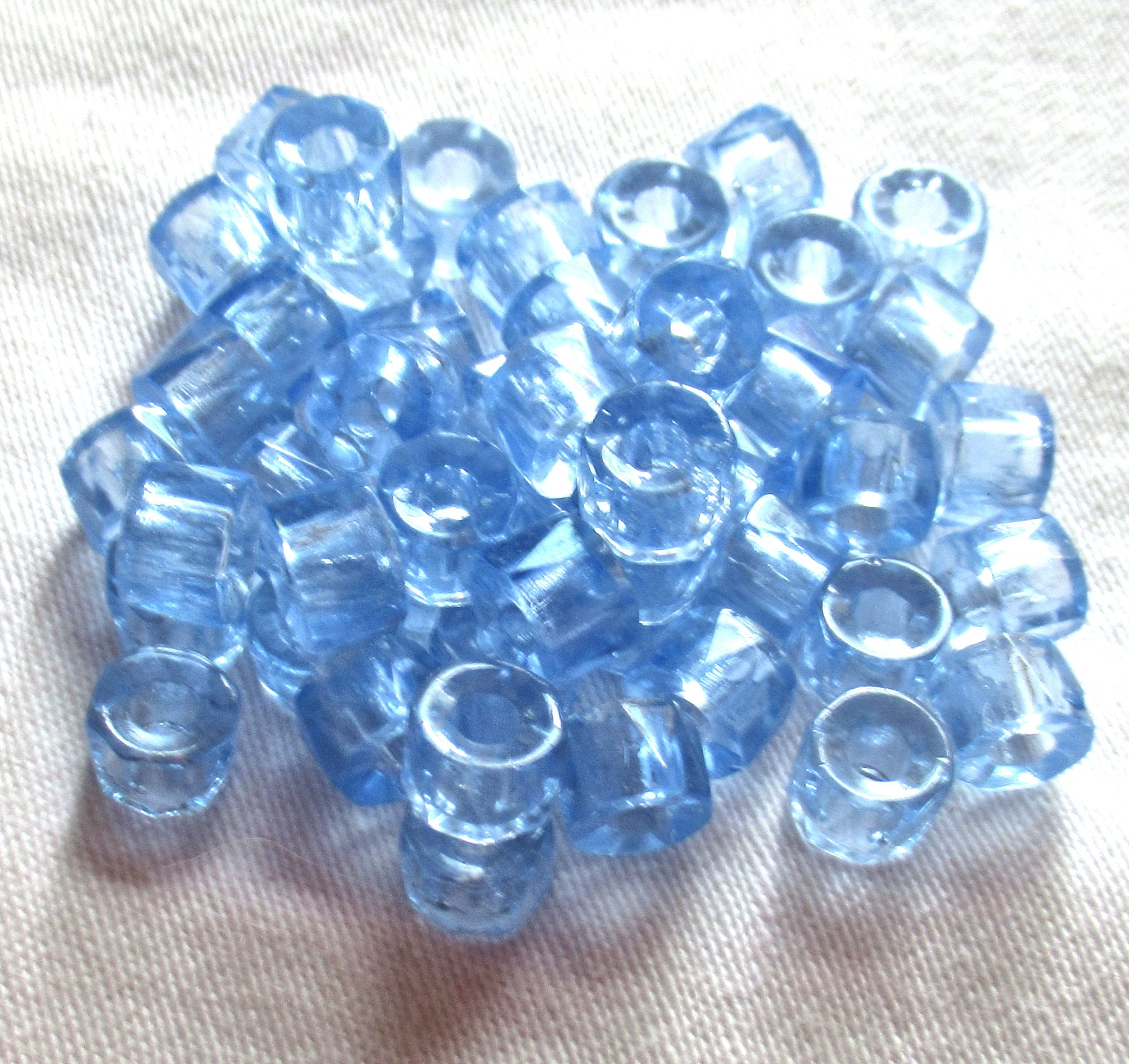 Lot of 25 9mm Czech faceted glass pony or roller beads - transparent light sapphire blue large hole crow beads