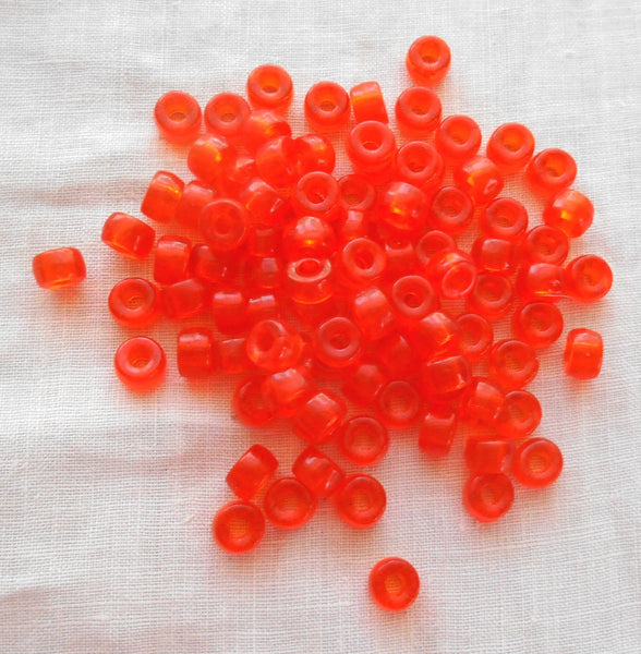 50 6mm Czech Hyacinth, Bright Orange, glass pony roller beads, large hole crow beads, C3550 - Glorious Glass Beads