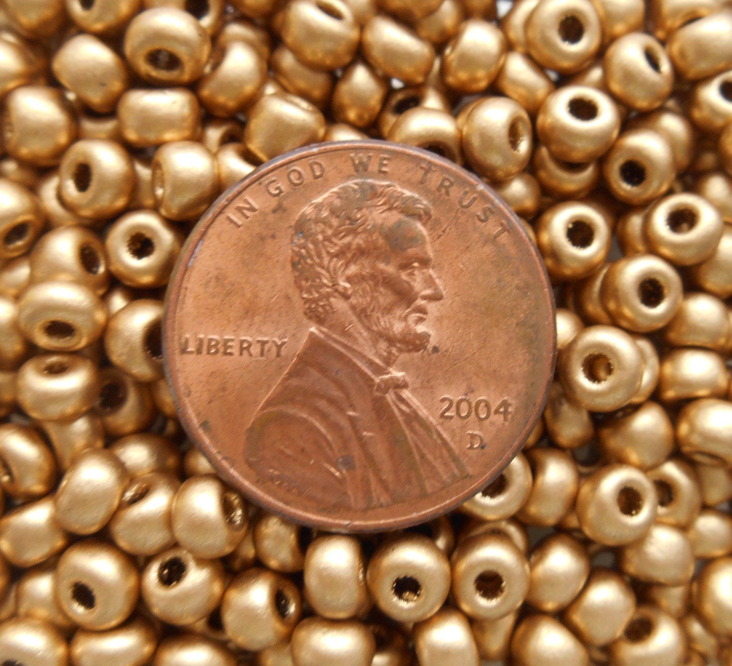 Pkg 24 grams size 6/0 Matte Metallic Gold Czech glass seed beads , Preciosa Rocaille 4mm spacer beads, large, big hole C1724