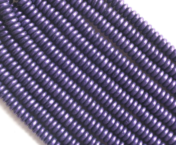 Lot of 50 6mm Czech glass rondelle beads, matte metallic purple suede flat spacers or rondelles C3801 - Glorious Glass Beads