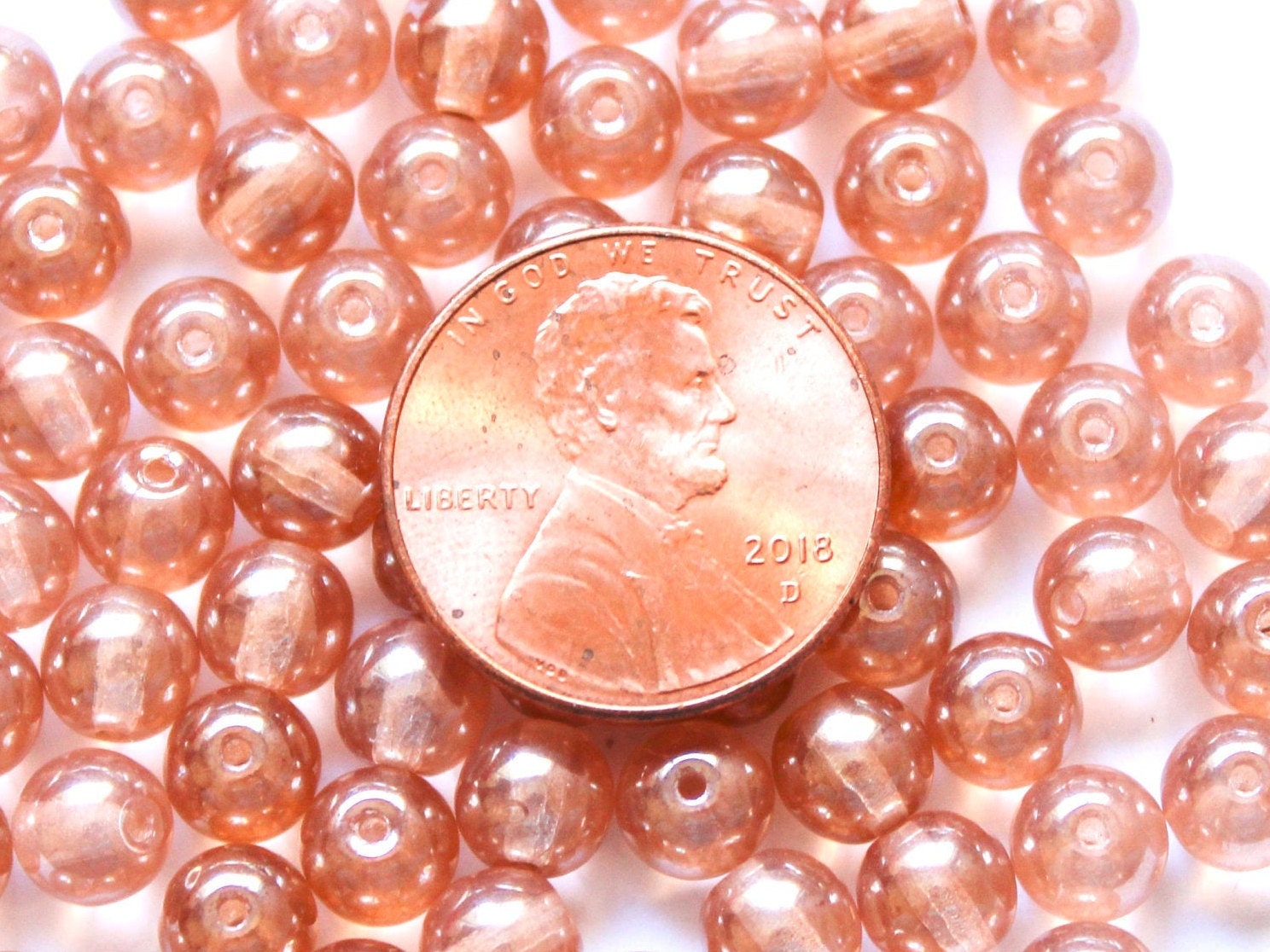 50 6mm Czech glass beads - peach shimmer druks - smooth round druk beads C0003