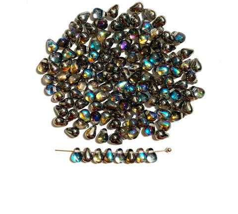 Fifty Czech glass teardrop beads - 6 x 4mm silver rainbow vitral drop or pear beads - C0094