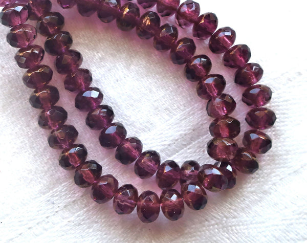 30 small, puffy rondelle beads, purple, amethyst golden luster 3mm x 5mm faceted Czech glass rondelles 53101