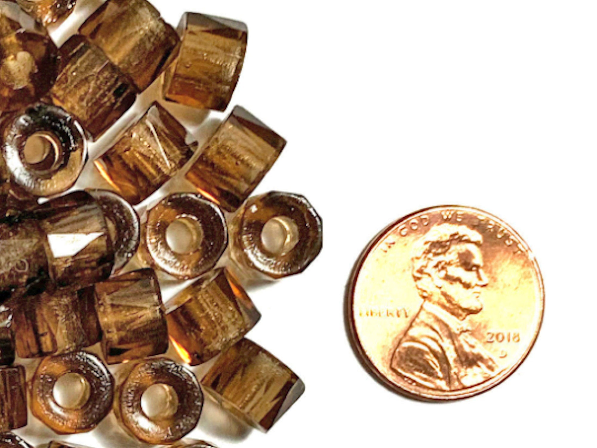 Lot of 25 9mm Czech glass faceted pony or roller beads - smoky topaz brown - large hole glass crow beads C0931