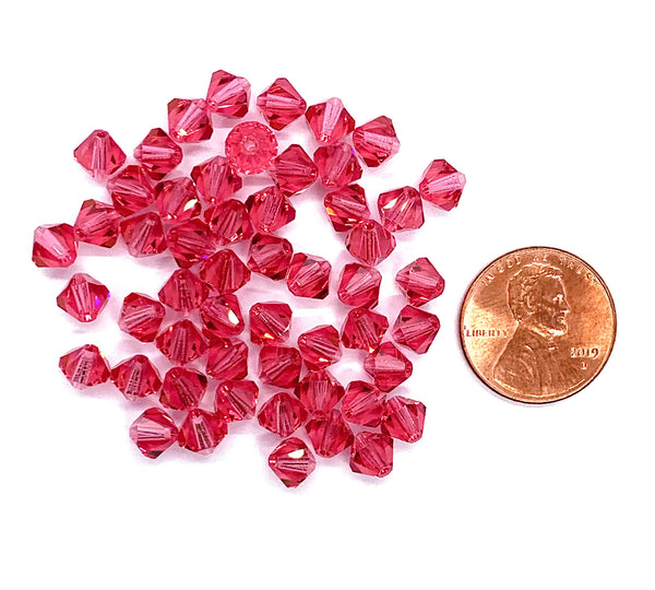 Lot of 24 6mm Indian pink Czech Preciosa Crystal bicone beads - faceted glass bicones C0079
