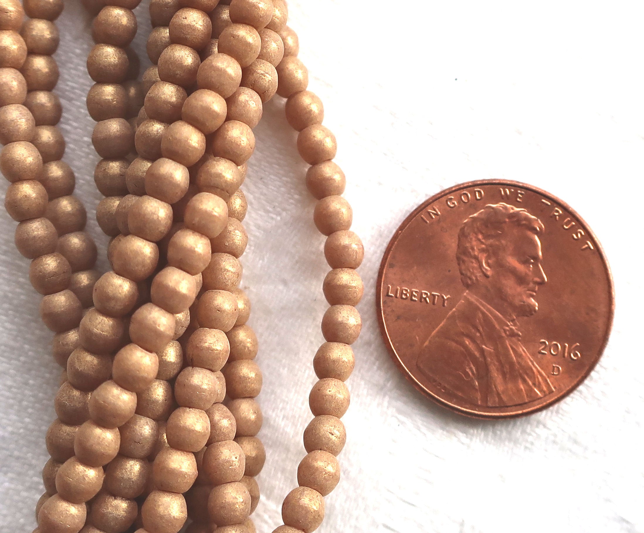 Lot of 50 6mm Czech glass druks, opaque beige, light brown, Pacifica Macadamia smooth round druk beads C7750 - Glorious Glass Beads