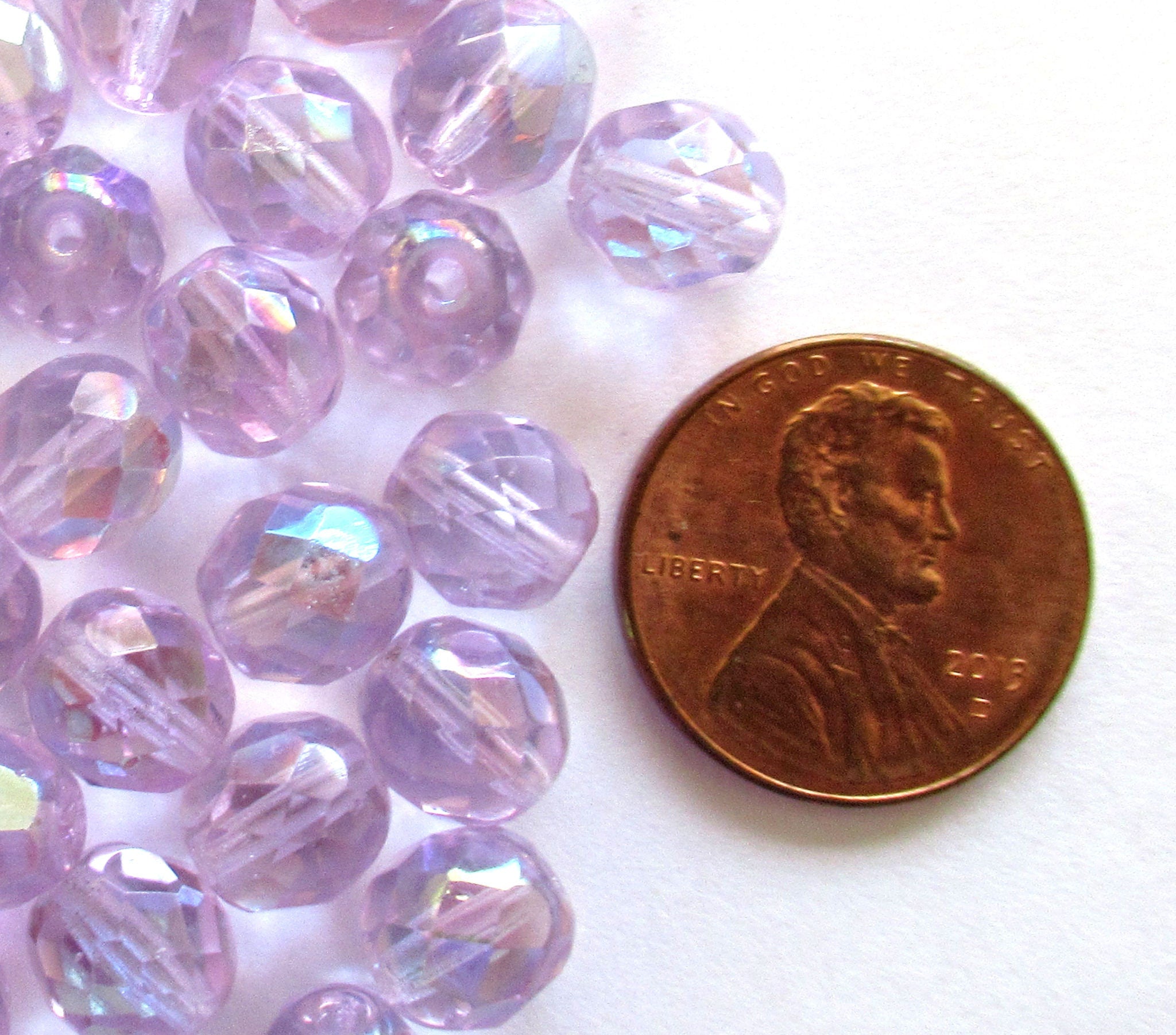 Lot of 25 8mm Czech glass beads - alexandrite lilac lavender ab fire polished faceted round glass beads C0028