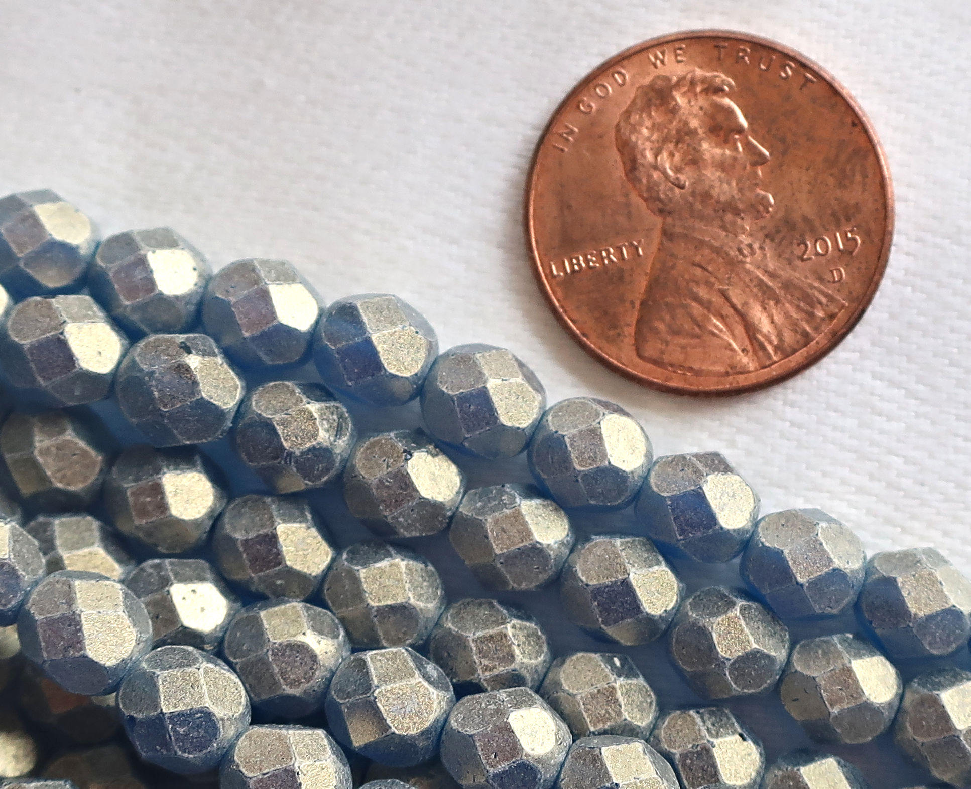 Lot of 25 6mm Sueded Gold Capri Blue Czech glass beads, firepolished, faceted round beads, with a frosty gold finish , C2525 - Glorious Glass Beads