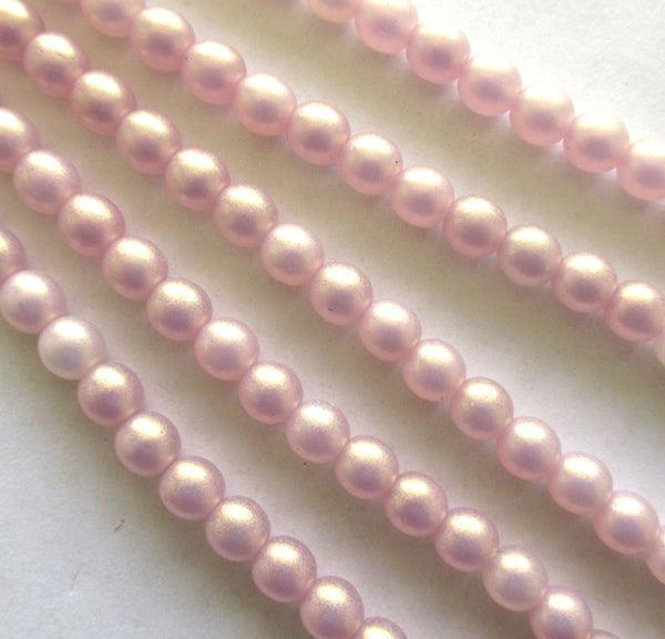 50 6mm Czech glass druk beads - Matte Sueded Gold Milky Pink smooth round druks - C0036