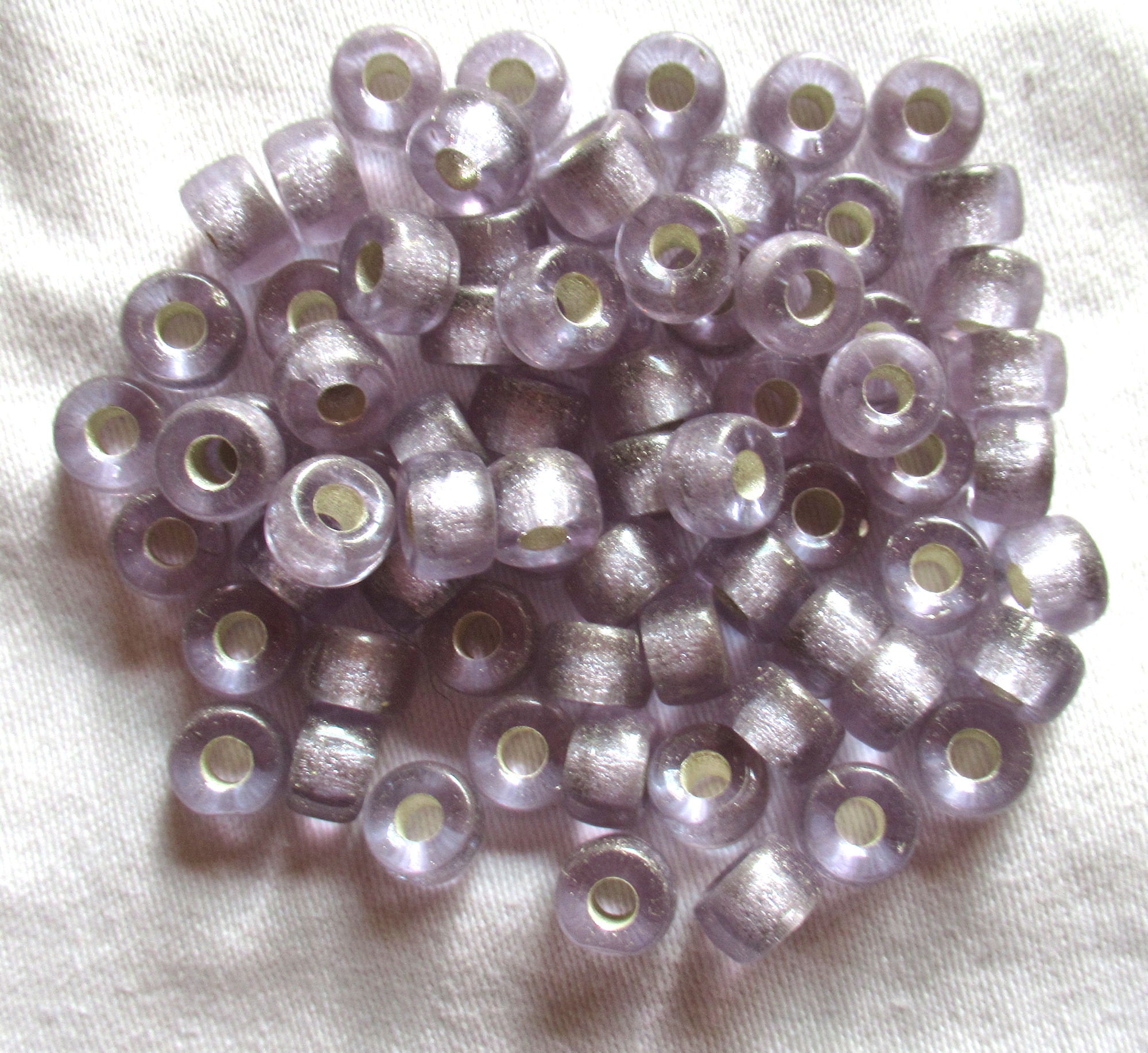 25 9mm Czech glass pony beads - alexandrite or lavender silver lined roller beads - large hole glass crow beads C00401