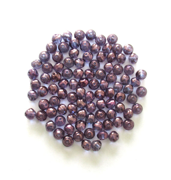 25 6mm Czech glass snail beads - baroque round iridescent lumi amethyst / purple beads C0042