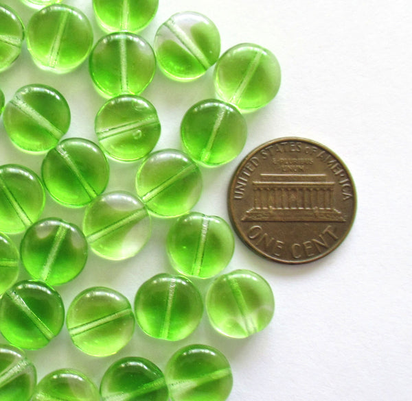 20 Czech glass coin beads - 10mm olivine olive green & crystal disc beads C0068