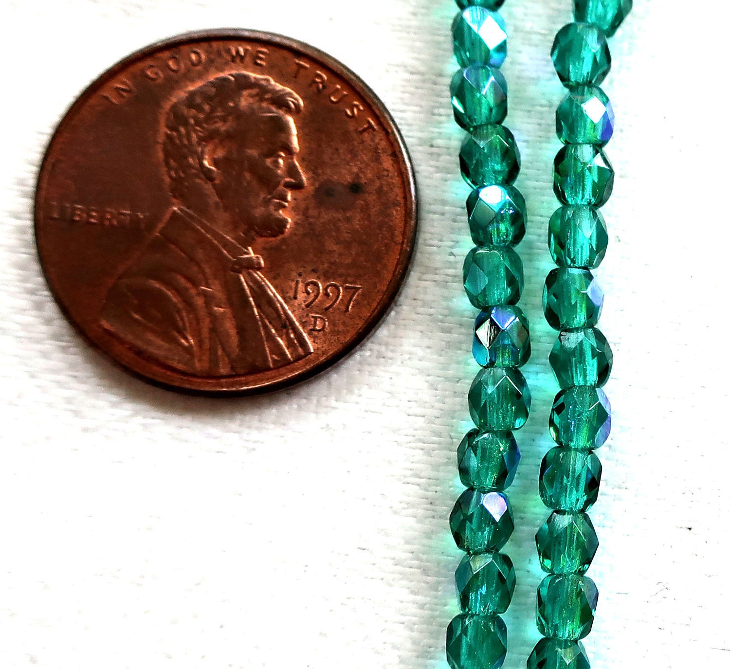 Lot of 50 3mm Emerald Green AB Czech glass beads, faceted, round, firepolished beads C7401 - Glorious Glass Beads