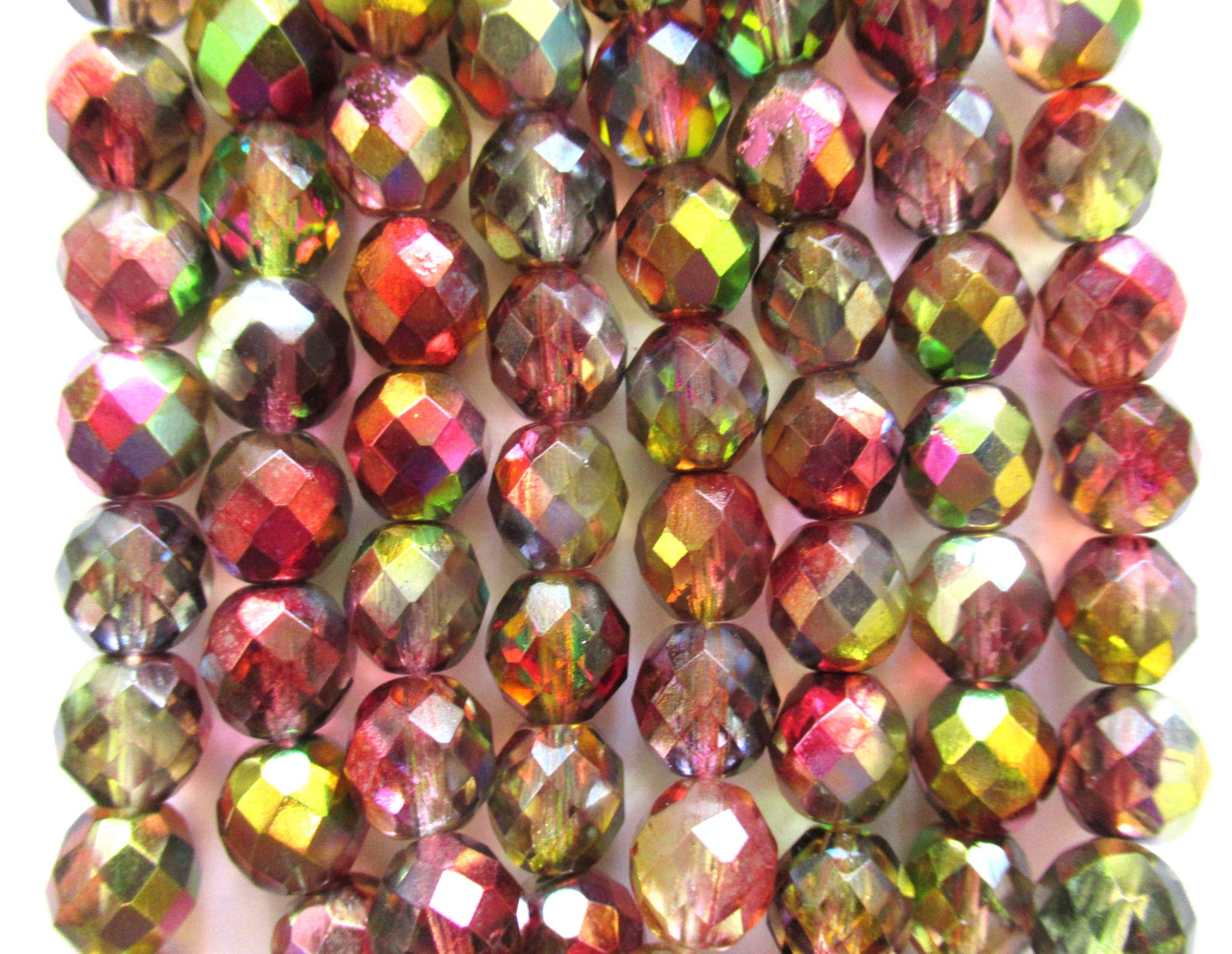 Ten Czech glass fire polished faceted round beads - 10mm tutti frutti AB color mix beads C0077