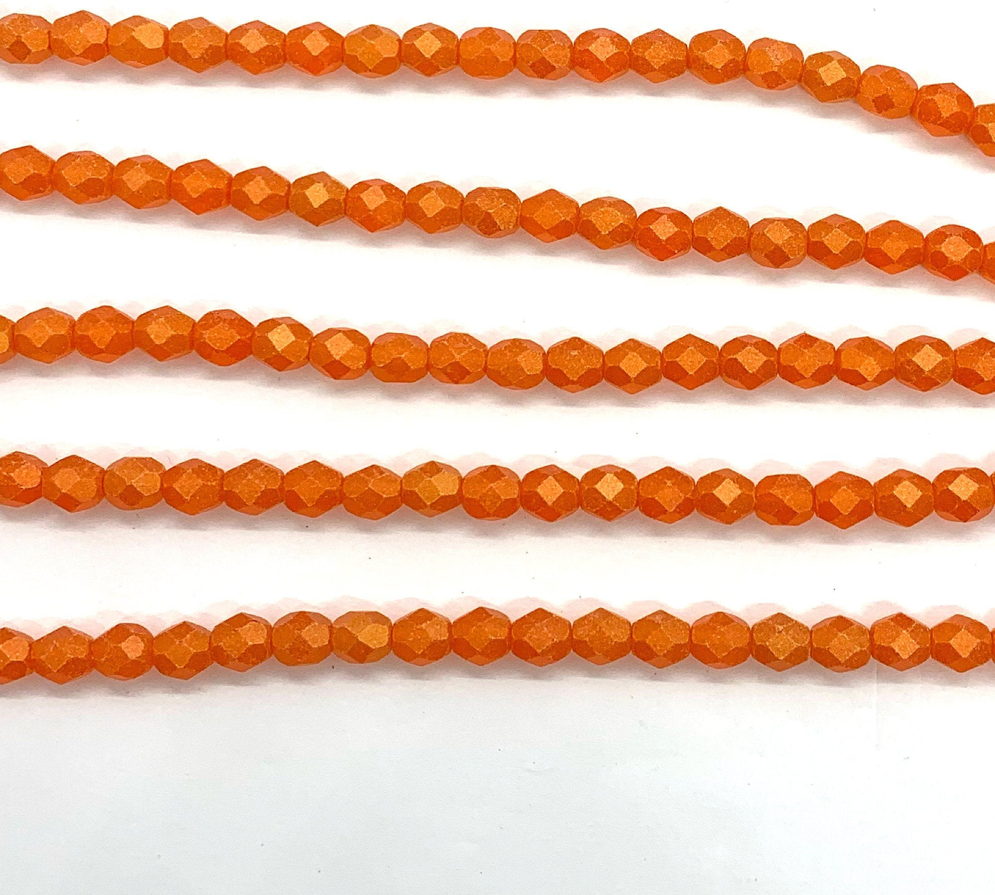 25 faceted round Czech glass beads - 6mm fire polished sueded gold hyacinth orange beads - C0044