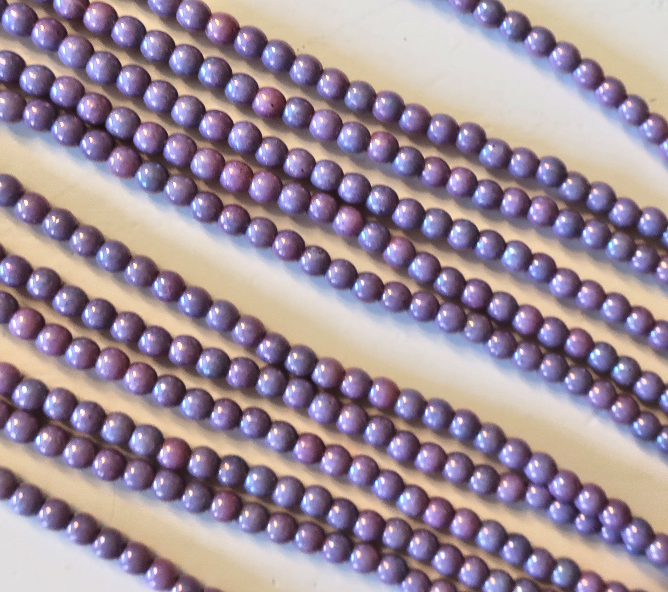 Lot of 100 3mm Opaque Amethyst Luster Czech glass druk beads, opaque purple luster smooth round druks, C3301 - Glorious Glass Beads