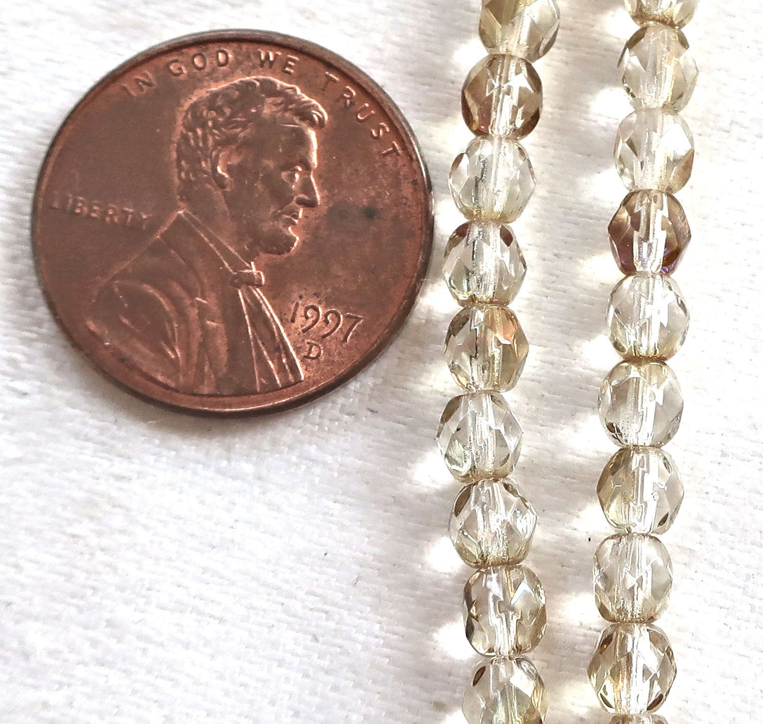 Lot of 50 4mm Czech Twilight Crystal Neutral AB glass beads, speckled firepolished faceted round beads C1650 - Glorious Glass Beads