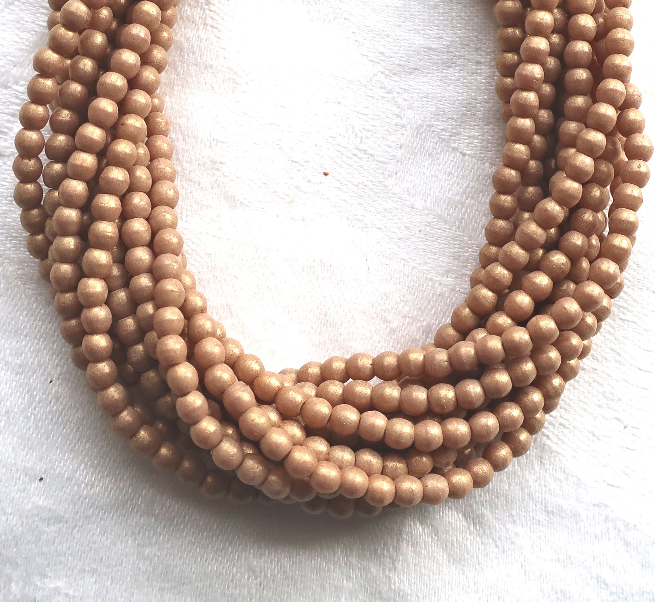 Lot of 50 6mm Czech glass druks, opaque beige, light brown, Pacifica Macadamia smooth round druk beads C7750 - Glorious Glass Beads