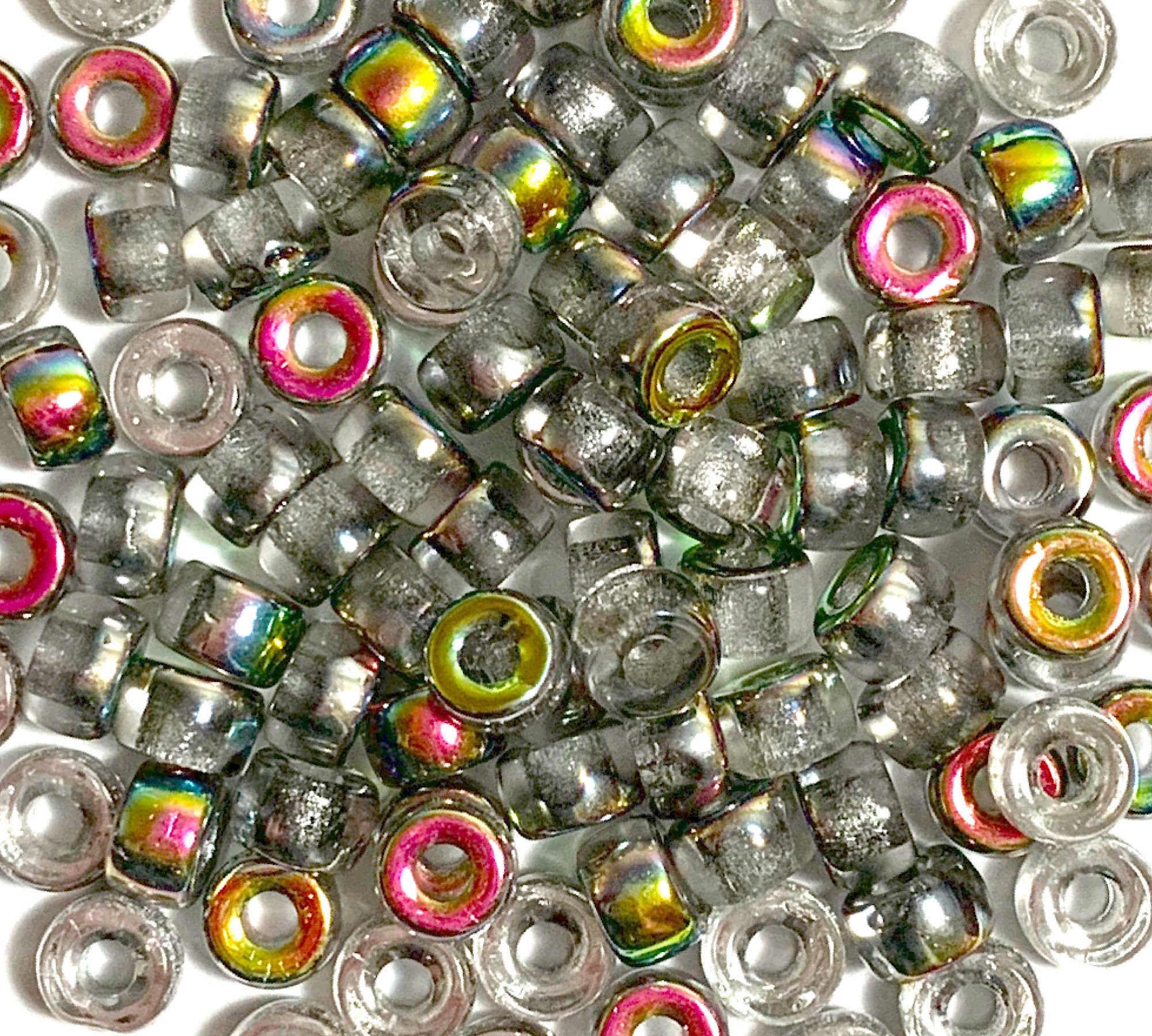 Fifty 6mm Czech crystal vitrail pony roller beads, large hole glass crow beads - C0065