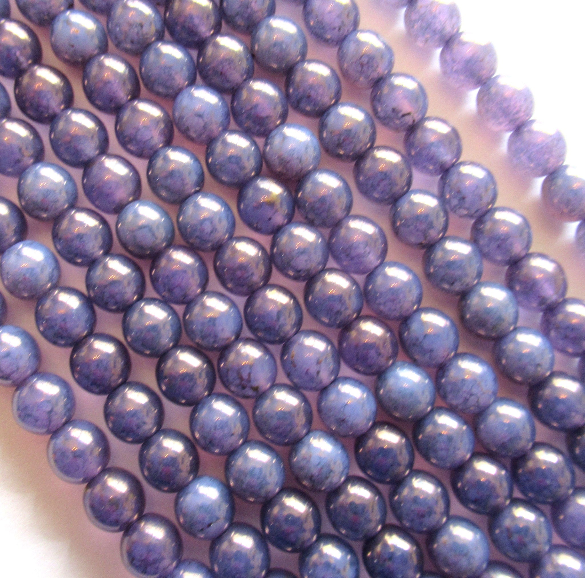 Fifty 6mm Czech glass druk beads - milky alexandrite moon dust purple pressed glass smooth round druks C00611
